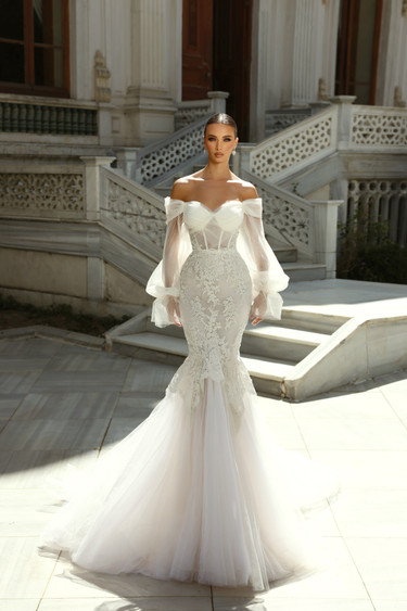 Wedding dresses with transparent sleeves