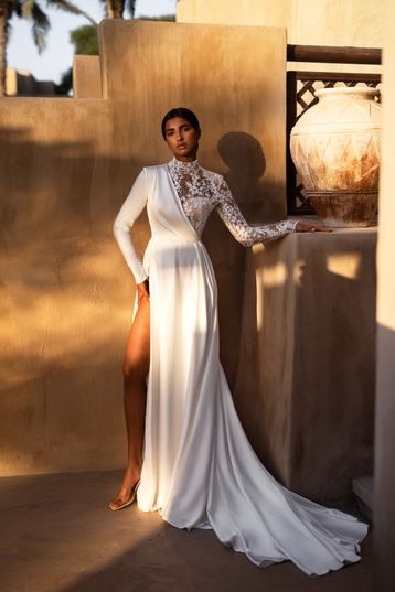 Buy Irissa Natalia Romanova's wedding dress from the Dune 2025 collection at the Mary Trufel boutique