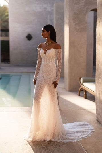 Buy Samira Natalia Romanova's wedding dress from the Dune 2025 collection at the Mary Trufel boutique